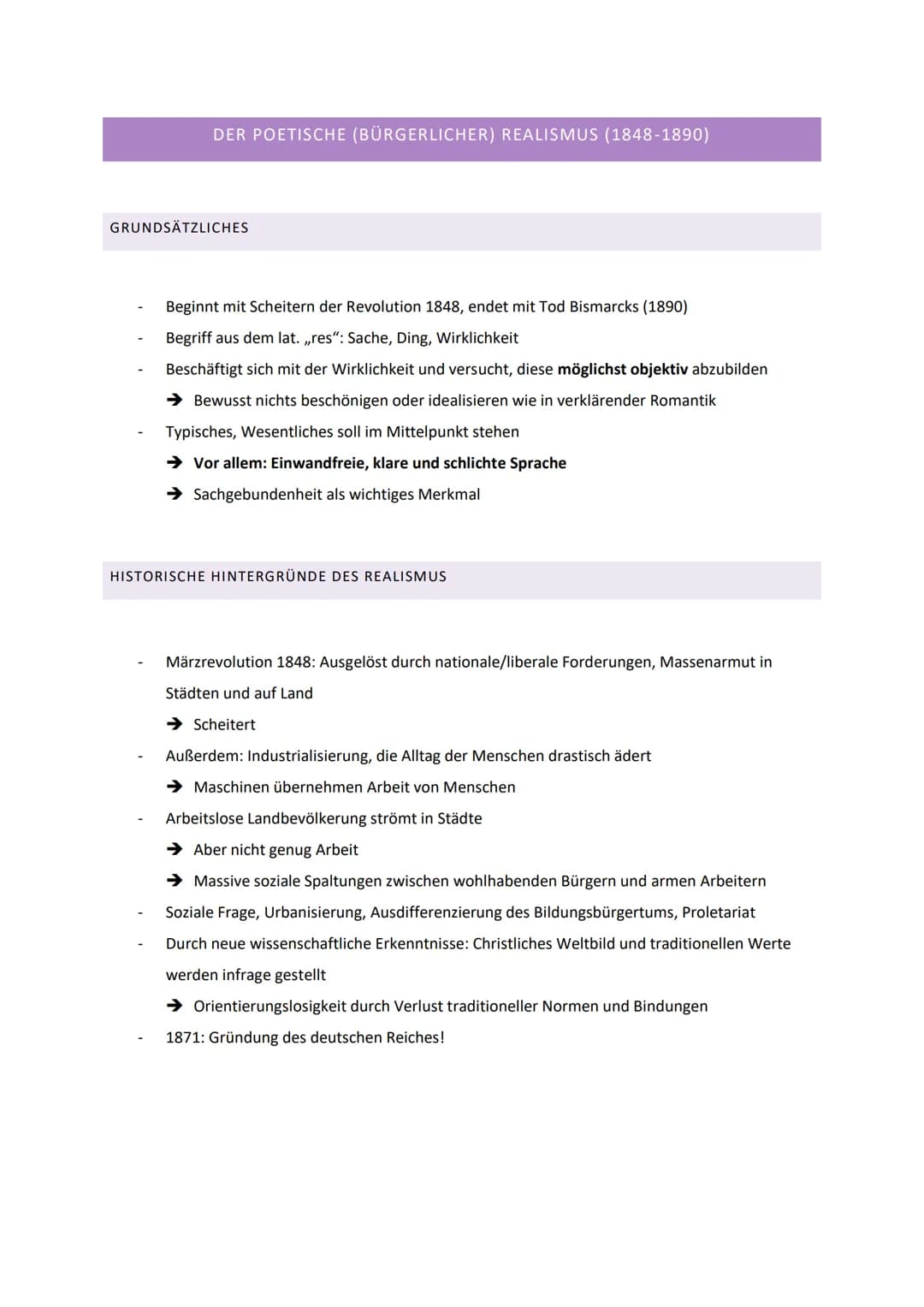 DER POETISCHE (BÜRGERLICHER) REALISMUS (1848-1890)
GRUNDSÄTZLICHES
Beginnt mit Scheitern der Revolution 1848, endet mit Tod Bismarcks (1890)