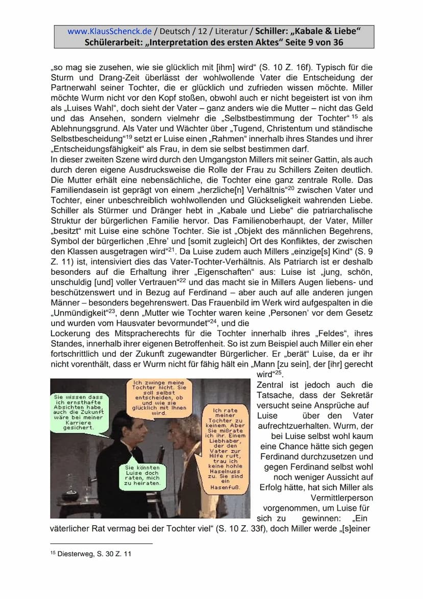 www.KlausSchenck.de / Deutsch / 12 / Literatur / Schiller: „Kabale & Liebe"
Schülerarbeit: „Interpretation des ersten Aktes" Seite 2 von 36
