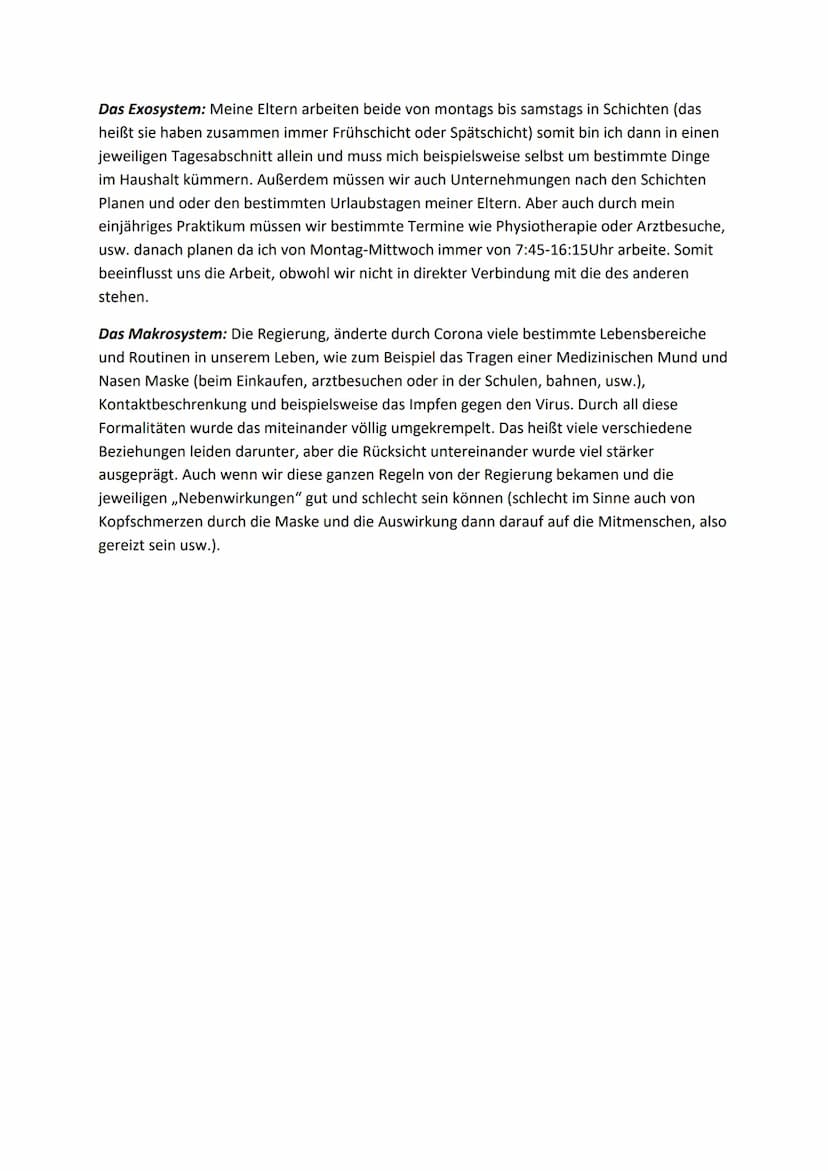 Theorien nach Urie
Das Mikrosystem: Zu Hause in meiner Familie gibt es meinem Papa, meine Mama, meinen
großen Bruder und mich (wobei ich nat