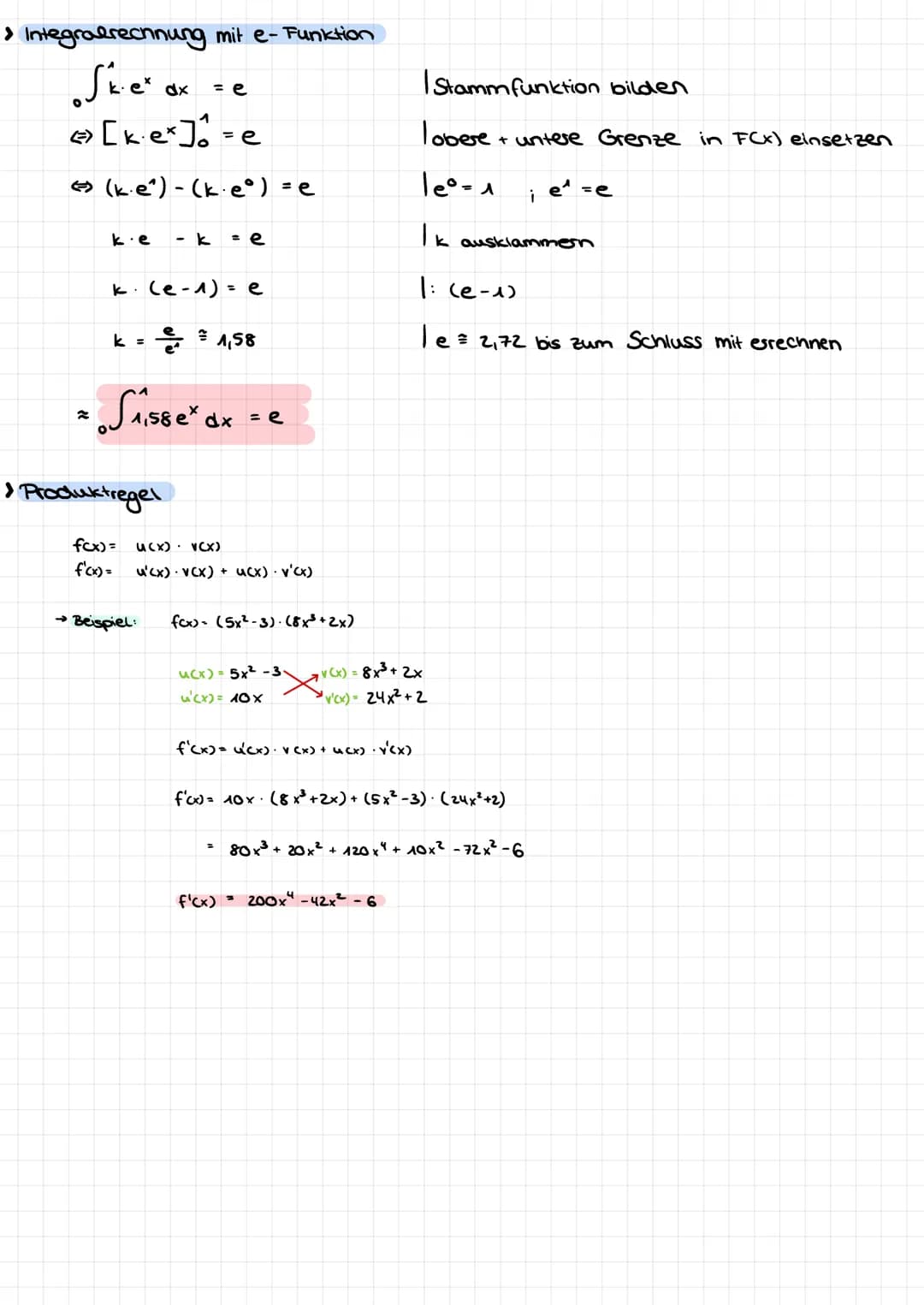 > Ableitung/Aufleitung einer e-Funktion
→ Definition:
→>
wichtig:
Beispiele:
> Textaufgabe:
f'(x) = c. b*
mit (= f'(o)
Für eine Exponentialf
