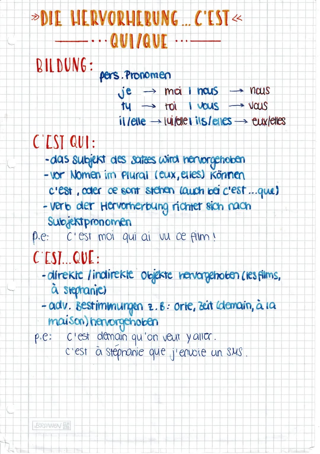 DIE HERVORHEBUNG... C'EST <<
·· QUI/QUE
BILDUNG:
pers. Pronomen
je → mai I hous →nous
ty → toi I vous
vous
il lelle → luifelle ils/elles → e