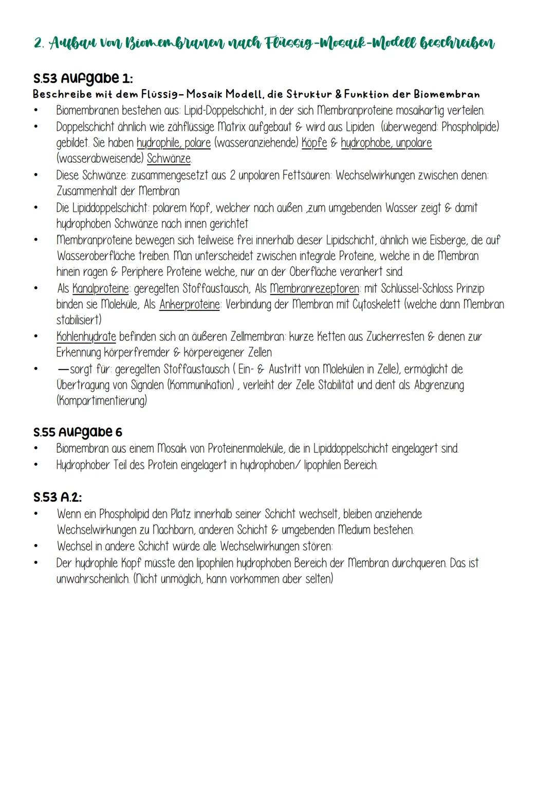 # Biologie 1. KA-Biomembran & Zelmembran

## 1. Die Bedeutung von Biomembranen erläutern

- Kontrolle von Stoffeiin- und Austritt
- Komparti