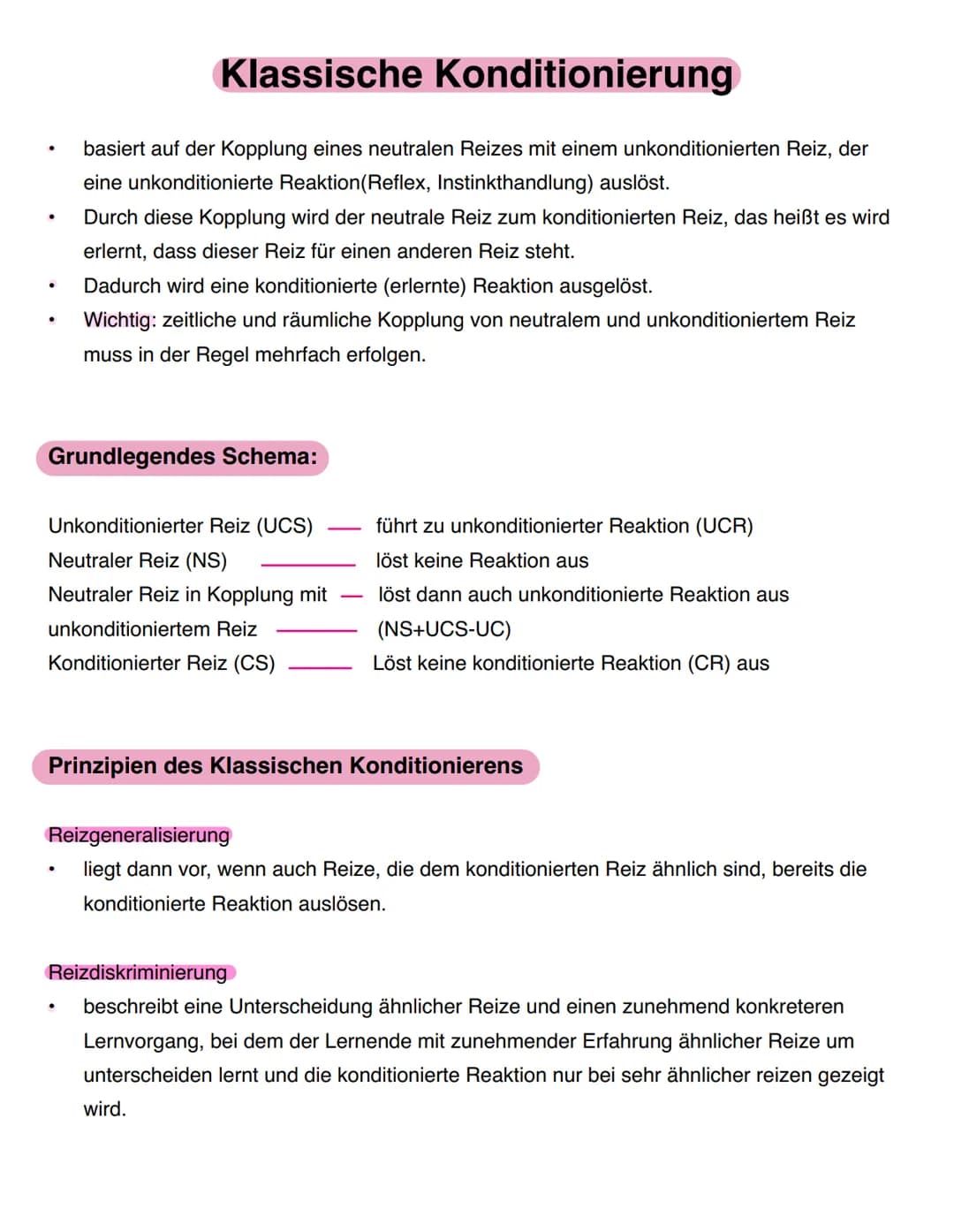 ●
Klassische Konditionierung
basiert auf der Kopplung eines neutralen Reizes mit einem unkonditionierten Reiz, der
eine unkonditionierte Rea