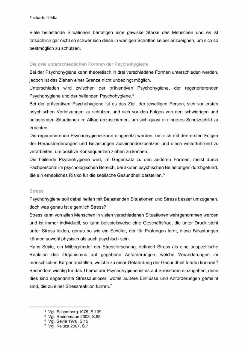 Facharbeit Mia
Psychohygiene
In Deutschland leiden zur Zeit circa 27,7%¹ der Menschen zwischen 18 und 79 Jahren unter
einer psychischen Kran