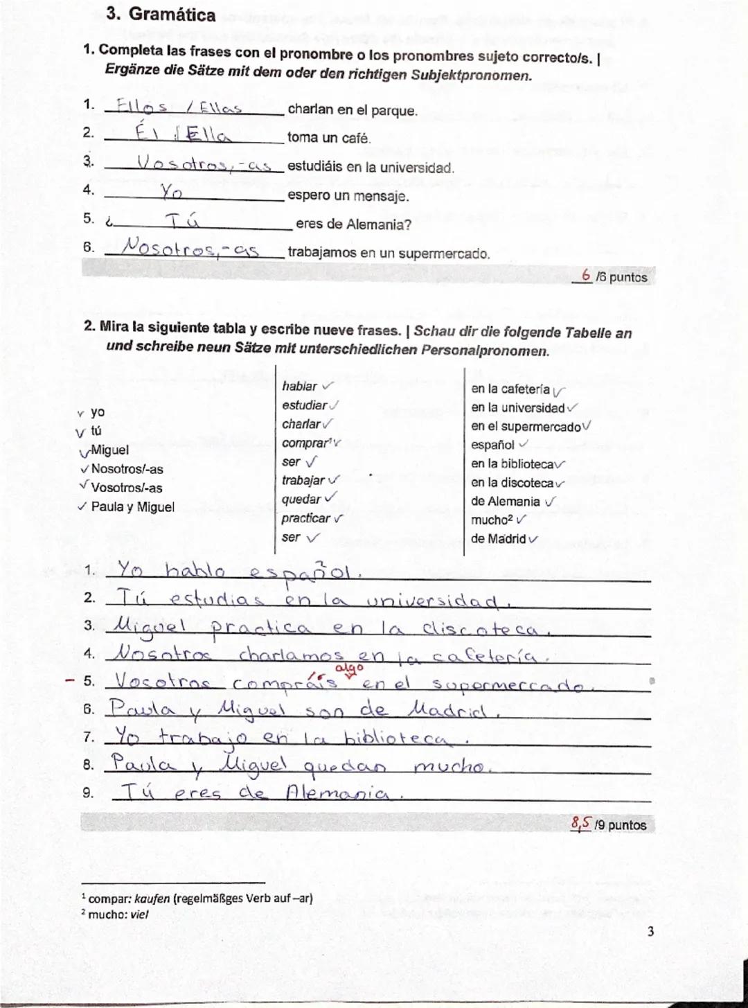 Grammatik
Verben (los verbas)
Klausur 7.
Infinitiv
Ser
hablar
comprender
vivin
Singular
yo
Soy
hable
comprendo vivo
tú
enes
hablas
comprende