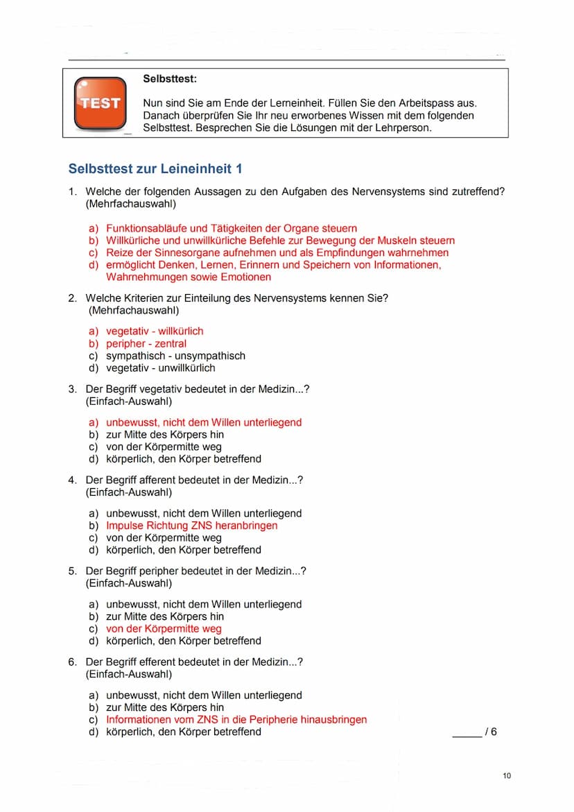 Lerndossier:
Anatomie und Physiologie
Nervensystem
Lösungsvorschläge komplett Anatomie/ Physiologie des Nervensystems
Ausgangslage
Mit diese