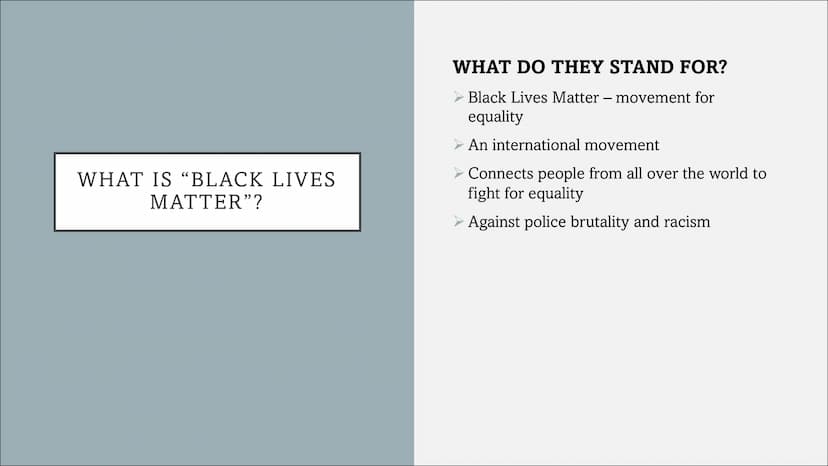 BLACK LIVES MATTER
A presentation by
Riccardo and Cedric TABLE OF CONTENT
●
●
●
●
What is "Black lives Matter"?
History of "Black Lives Matt