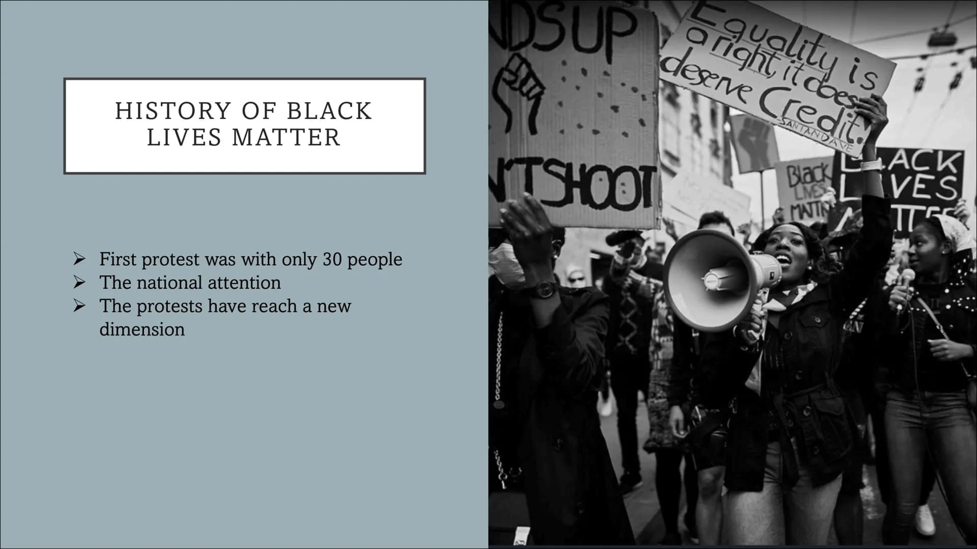 BLACK LIVES MATTER
A presentation by
Riccardo and Cedric TABLE OF CONTENT
●
●
●
●
What is "Black lives Matter"?
History of "Black Lives Matt