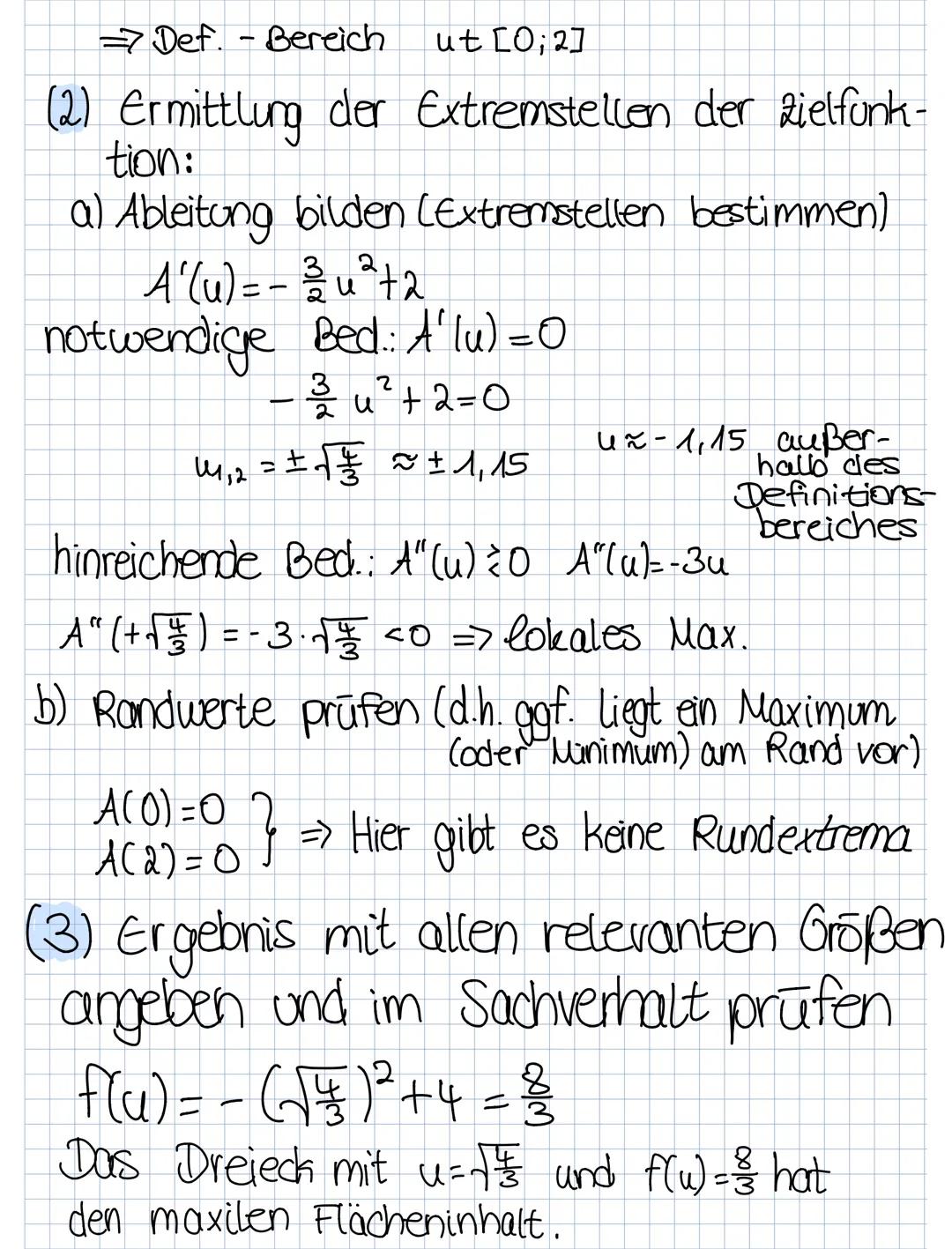 extremwertaufgabe
(1) Skizze:
(a)
4
3+
G
-
4
f(x) = -x² +4
• Q( 4 | F(4))
->X
3
P (ulo)
b) Extremalbedingung (d.h. Gleichung der zu opti-
mi