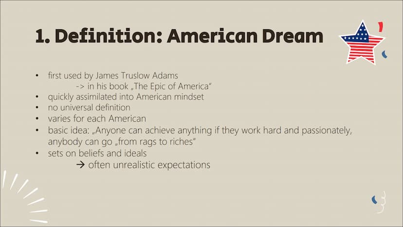 The American
Dream as a
manifestation
of
individualism
Q1 Englisch;
Aenni Tetens, Celina Wennrich,
Emely Huber, Frieda Badmann TABLE OF
CONT
