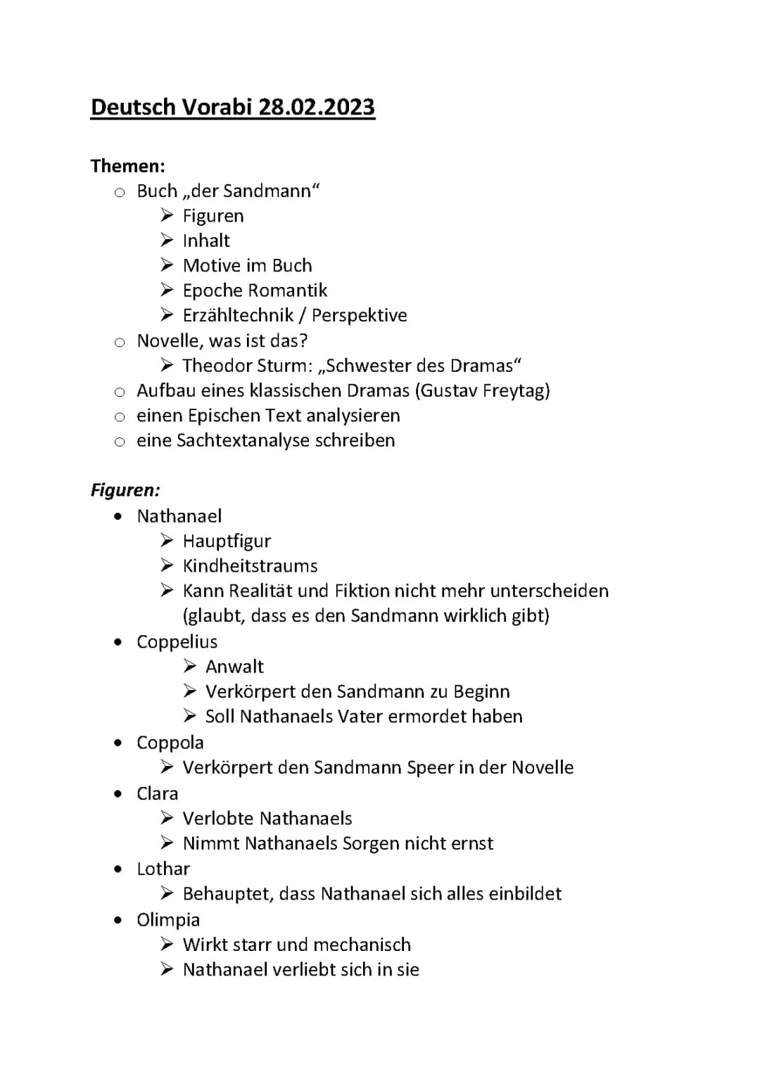 „Der Sandmann“ Lernzettel Vorabi