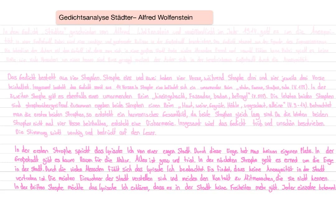 Eine Gedichtsanalyse zu ,,Städter", von Alfred Wolfenstein