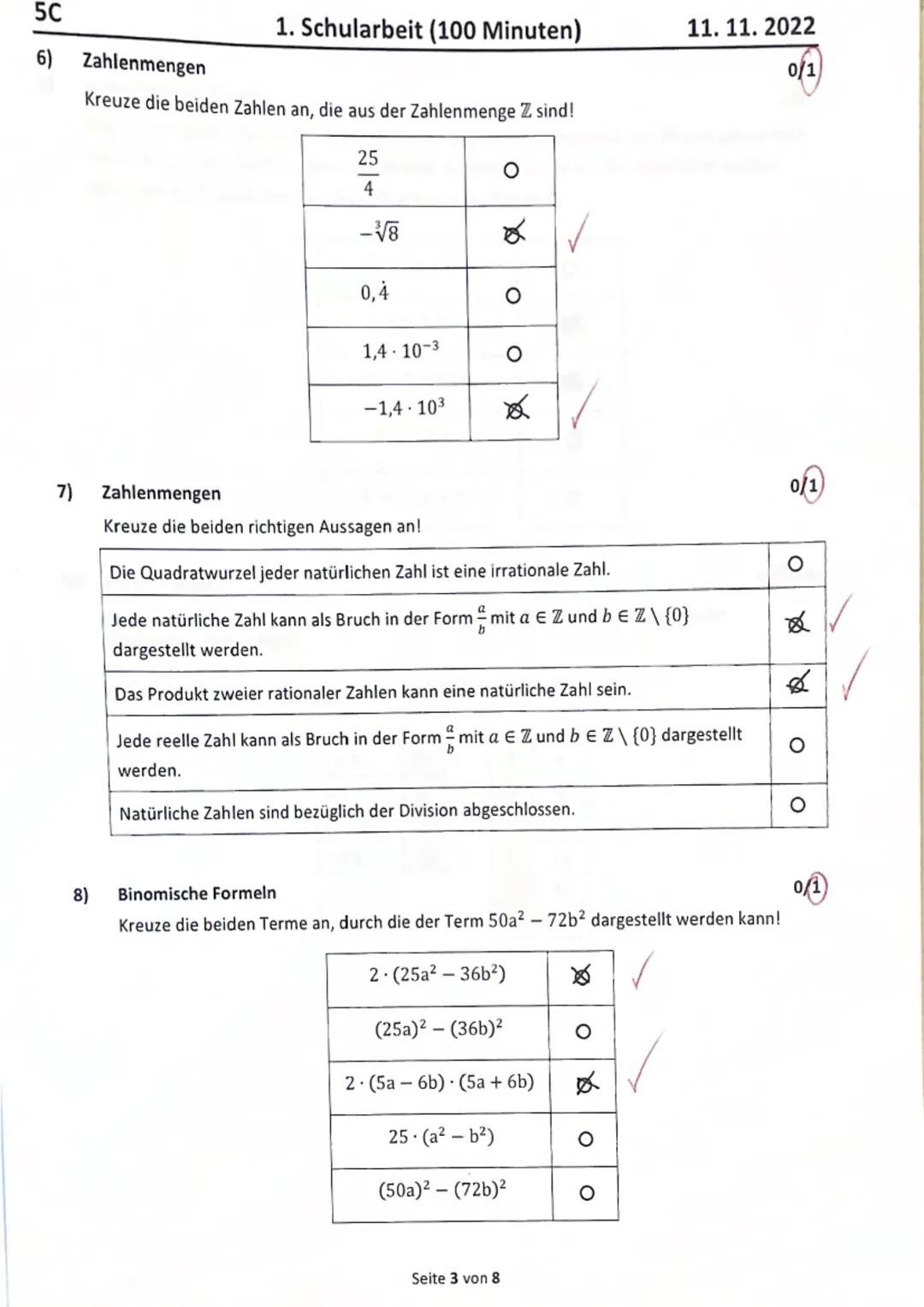 5C
Name: Jana Mohamed
Punkte
Aufgabe 1-10
8
Aufgabe 11-13 15
Summe
23
Note:
1)
1. Schularbeit (100 Minuten)
von 10
von 22
von 32
Befriedigen
