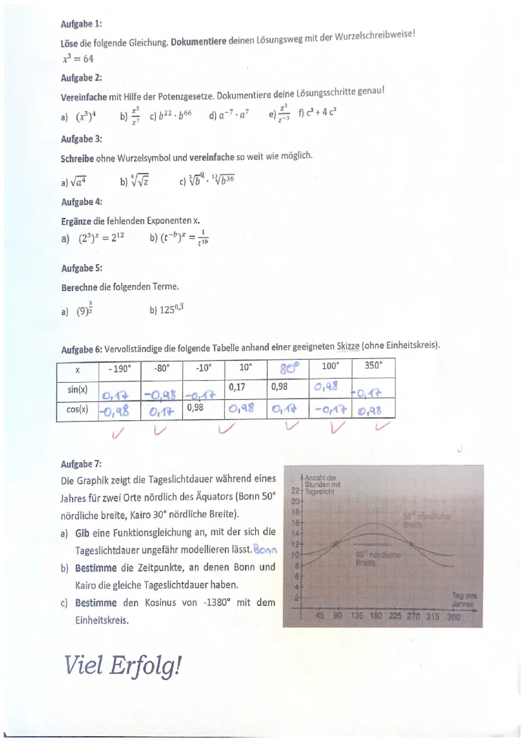 Potenz- und Wurzelrechnung Mathe Klausur 9. Klasse 