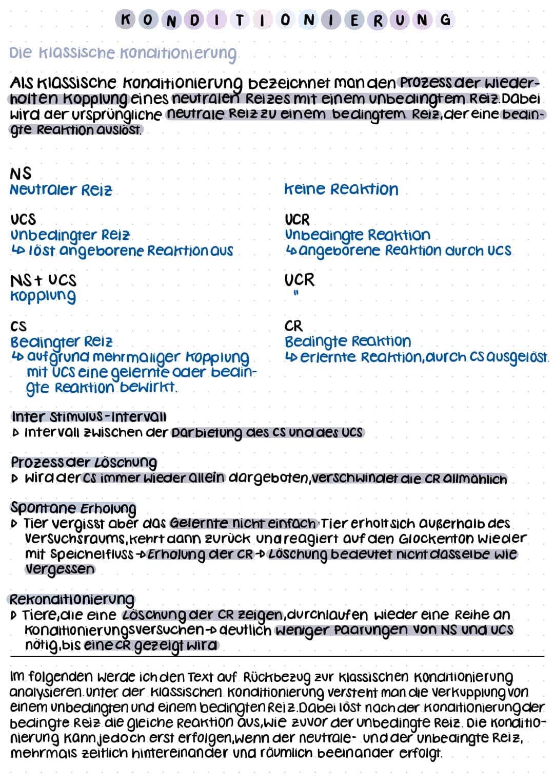Die Klassische Konditionierung.
AIS Klassische Konditionierung bezeichnet man den Prozess der wieder-
holten Kopplung eines neutralen Reizes