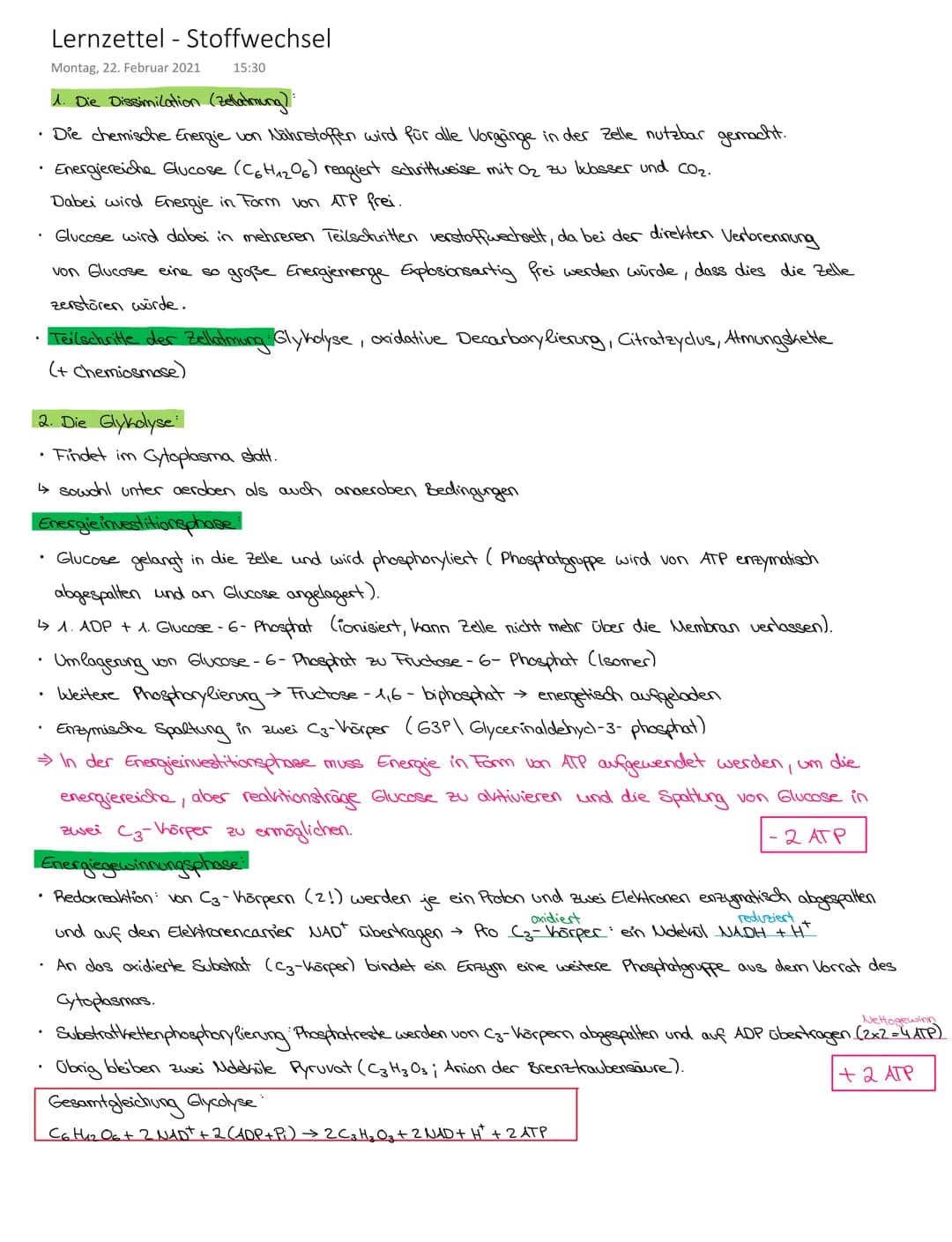 Lernzettel - Stoffwechsel
Dienstag, 23. Februar 2021 12:31
9. Energiebereitstellung und Aktivität
Grundumsatz Energiemenge, die in völliger 