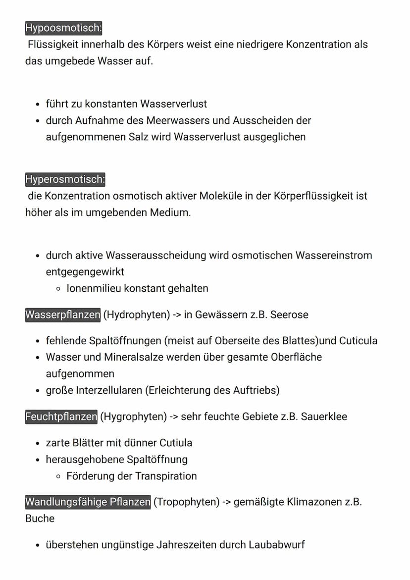 Hypoosmotisch:
Flüssigkeit innerhalb des Körpers weist eine niedrigere Konzentration als
das umgebede Wasser auf.
• führt zu konstanten Wass