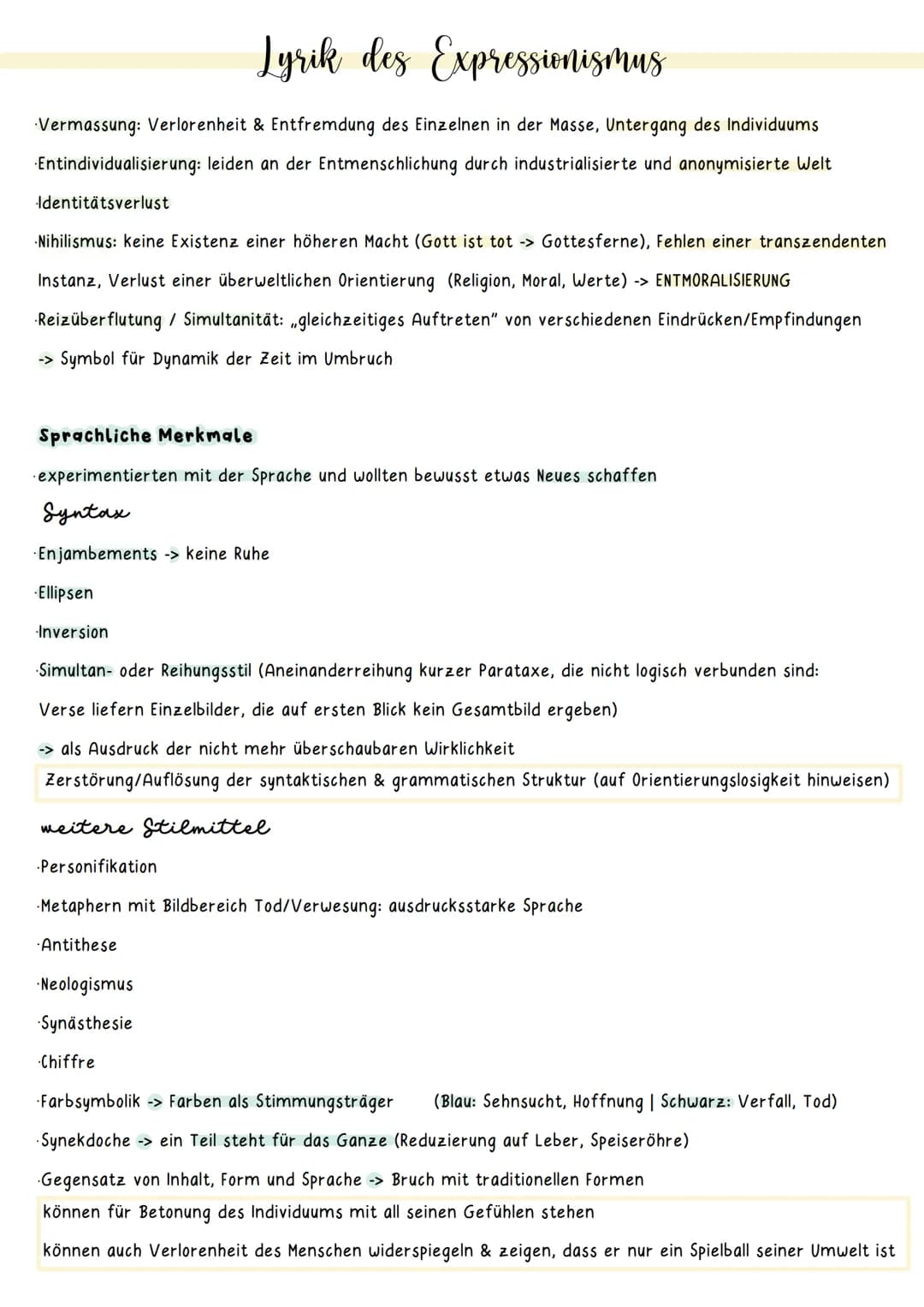 Lyrik des Expressionismus
geschichtlicher Hintergrund
1914-1918: Erster Weltkrieg -> Niederlage Deutschlands
wirtschaftliche Unsicherheit (I
