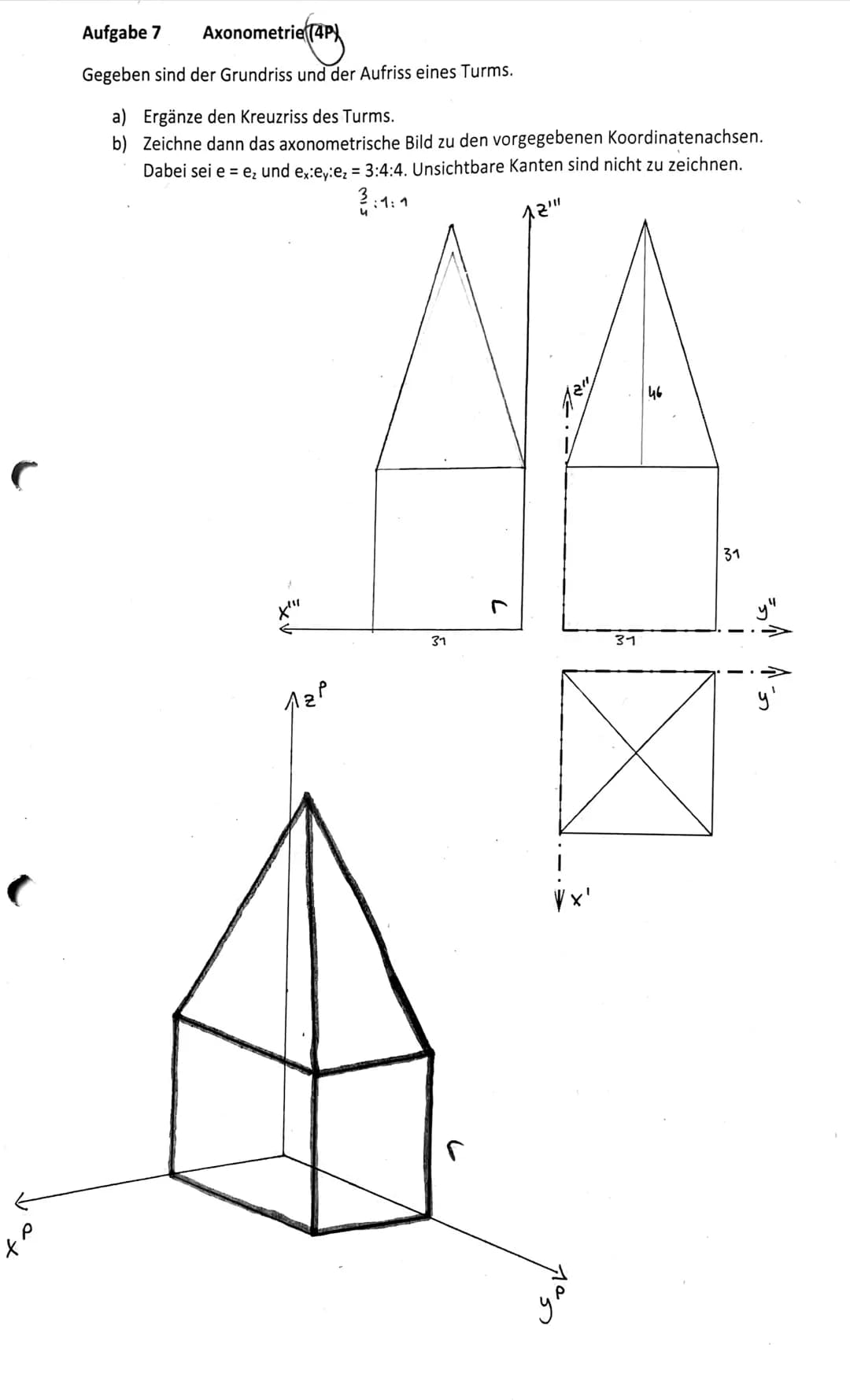 Kursstufe 1
Name:
A
D
Sophia Stanle
Aufgabe 1 Parallelprojektion (3P)
Die Würfelfläche DCGH ist parallel zur Bildebene T. EP HP ist das Bild