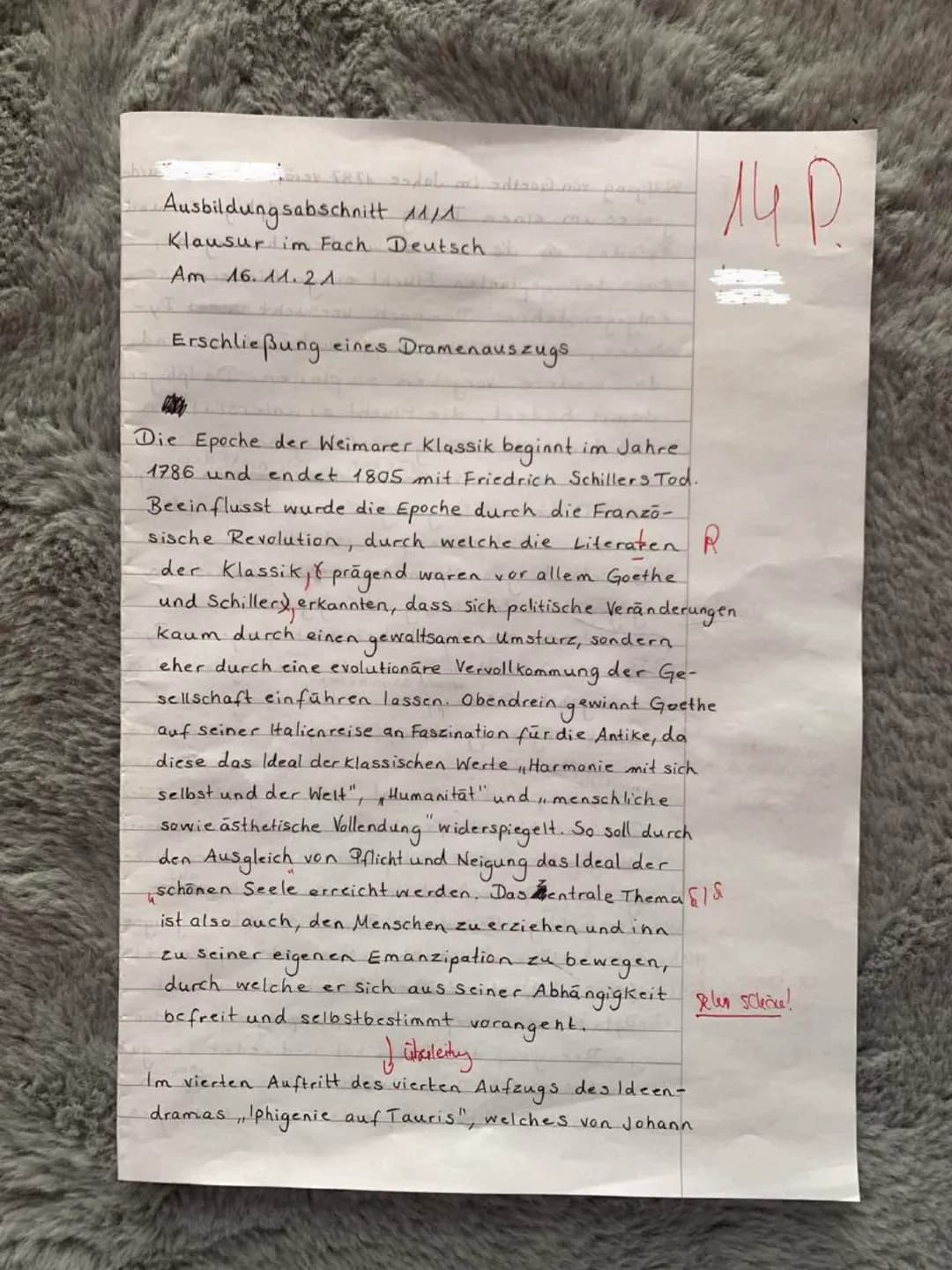 1
10
15
20
25
Aufgabenstellung:
a) Erschließen Sie den folgenden Auszug aus Johann Wolfgang von Goethes
Drama ,,Iphigenie auf Tauris" (1786/