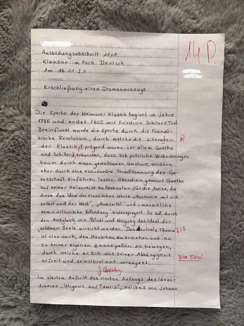 1
10
15
20
25
Aufgabenstellung:
a) Erschließen Sie den folgenden Auszug aus Johann Wolfgang von Goethes
Drama ,,Iphigenie auf Tauris" (1786/