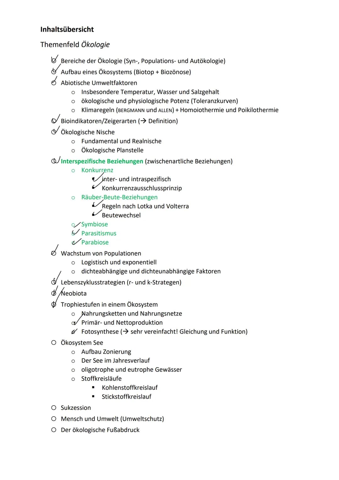 Okologie
Abitur
Zusammenfassung Inhaltsübersicht
Themenfeld Ökologie
Bereiche der Ökologie (Syn-, Populations- und Autökologie)
Aufbau eines