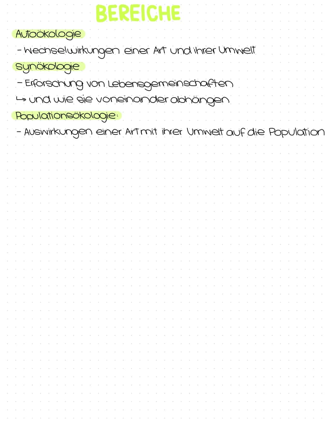 Okologie
Abitur
Zusammenfassung Inhaltsübersicht
Themenfeld Ökologie
Bereiche der Ökologie (Syn-, Populations- und Autökologie)
Aufbau eines