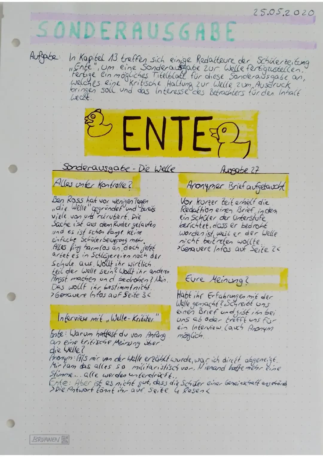 Die Welle Zeitungsartikel: Zusammenfassung und Kritik