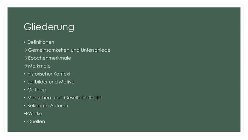 POETISCHER
REALISMUS/NATURALISMUS Gliederung
Definitionen
→Gemeinsamkeiten und Unterschiede
→Epochenmerkmale
●
→Merkmale
Historischer Kontex