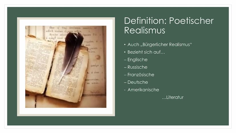 POETISCHER
REALISMUS/NATURALISMUS Gliederung
Definitionen
→Gemeinsamkeiten und Unterschiede
→Epochenmerkmale
●
→Merkmale
Historischer Kontex