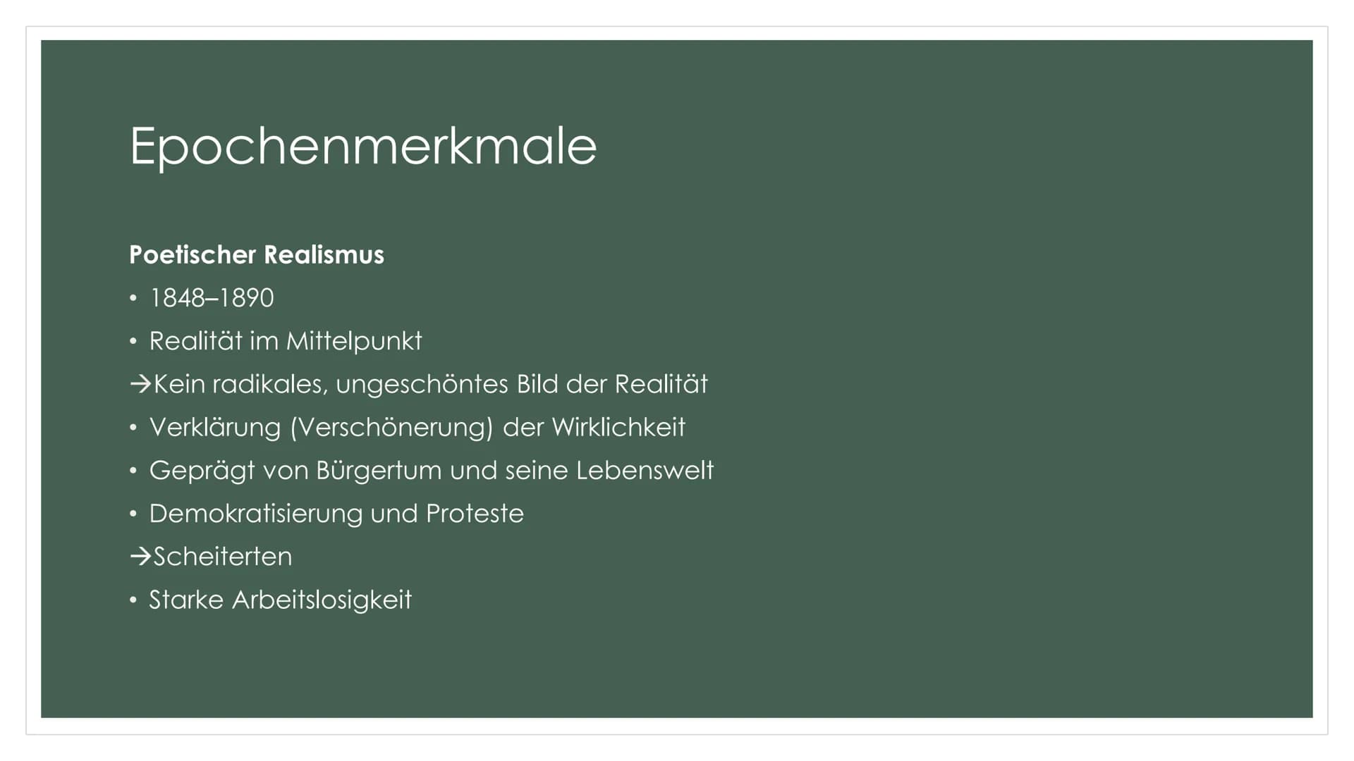 POETISCHER
REALISMUS/NATURALISMUS Gliederung
Definitionen
→Gemeinsamkeiten und Unterschiede
→Epochenmerkmale
●
→Merkmale
Historischer Kontex