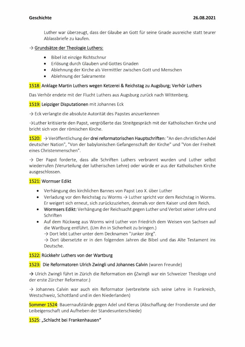 Geschichte
Die Reformation in Europa und ihre Folgen
Definition Reformation ,,Erneuerung": Das Wort bedeutet, den ursprünglichen Zustand neu