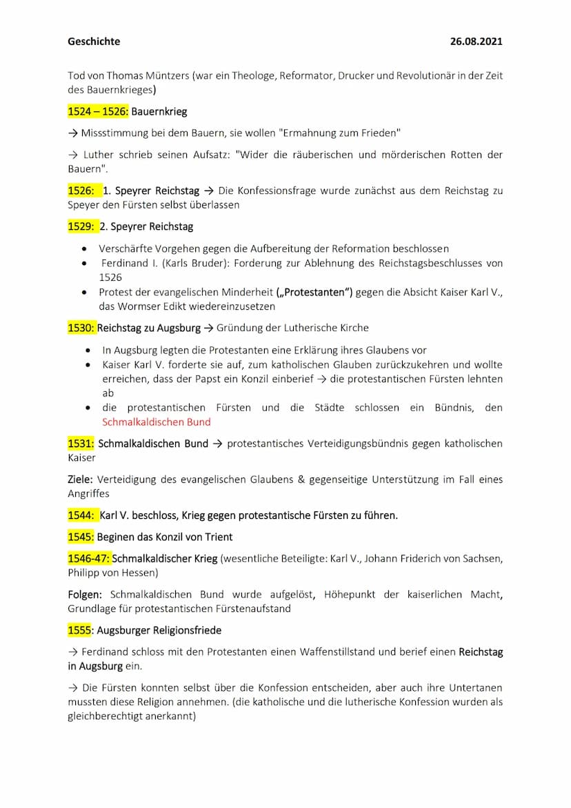 Geschichte
Die Reformation in Europa und ihre Folgen
Definition Reformation ,,Erneuerung": Das Wort bedeutet, den ursprünglichen Zustand neu