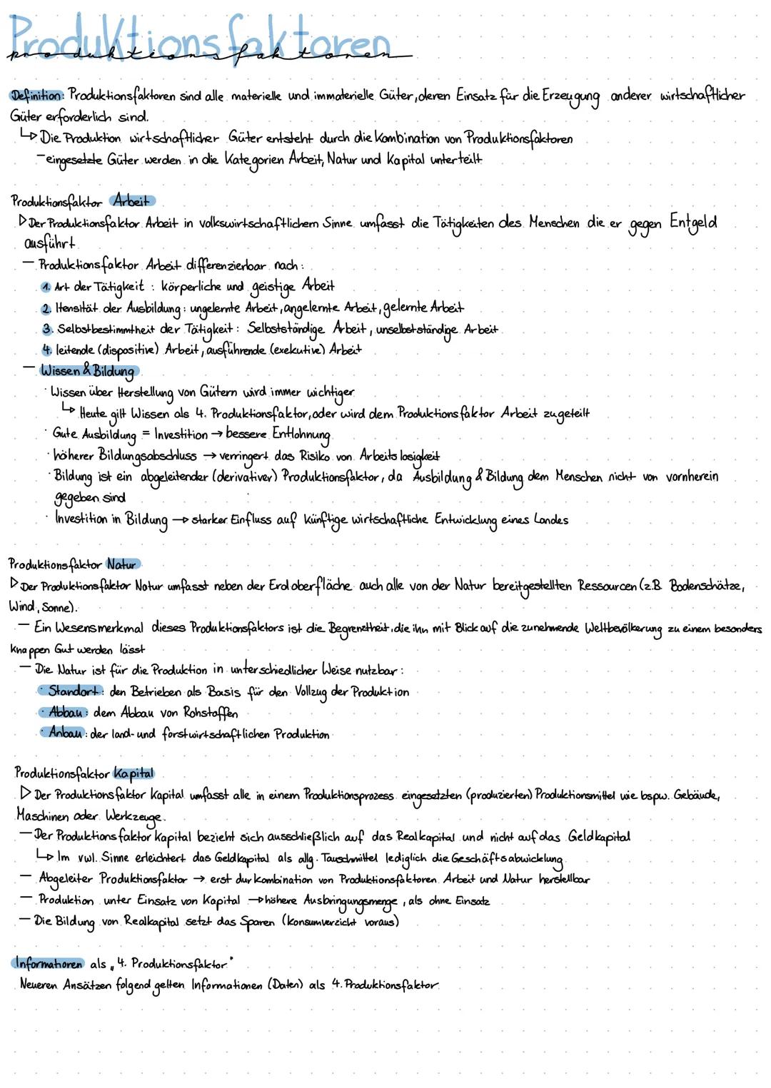 Produktionsfaktoren
Definition: Produktionsfaktoren sind alle materielle und immaterielle. Güter, deren Einsatz für die Erzeugung anderer wi