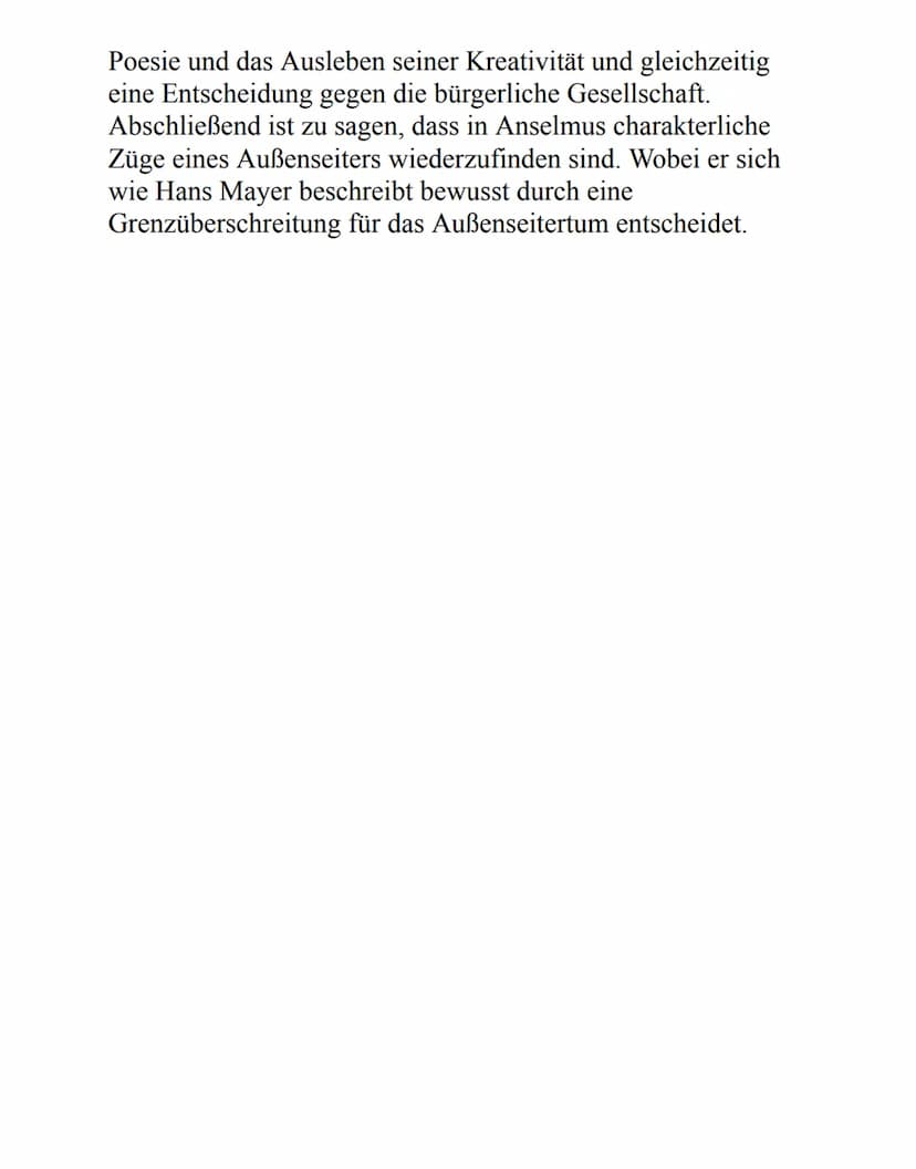 Im folgenden Text werde Ich überprüfen inwiefern die
Charakterzüge eines Außenseiters in der Romanfigur
Anselmus wiederzufinden sind. Im All