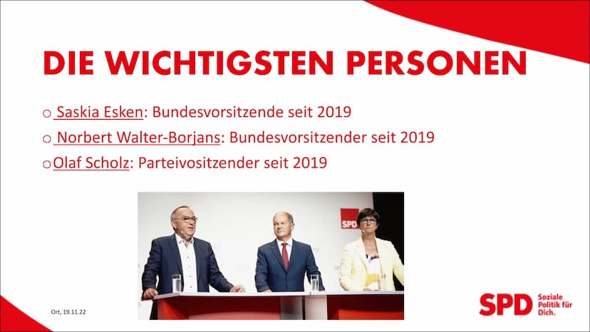 Von: Hilla, Anna,
Franz&Laura
SPD
Ort, 19.11.22
Soziale
Politik für
Dich.
DIE SOZIALDEMOKRATISCHE
PARTEI INHALTE
o Die Entstehung der Partei