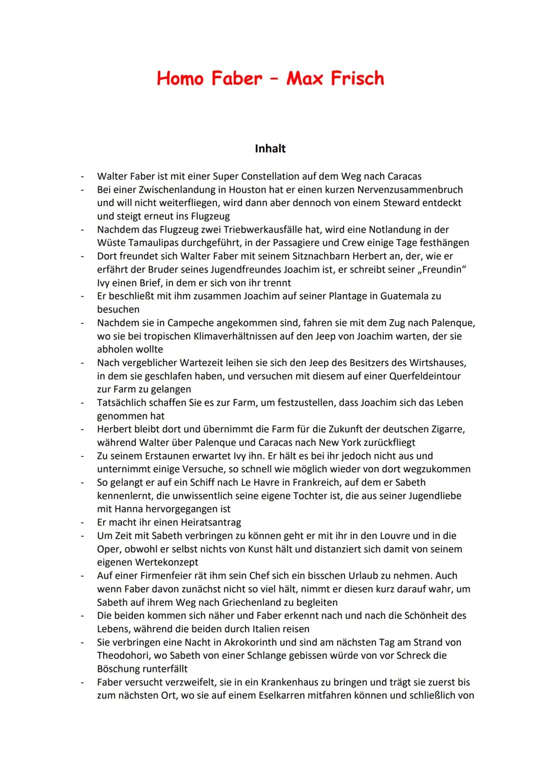 Homo Faber - Max Frisch
Inhalt
Walter Faber ist mit einer Super Constellation auf dem Weg nach Caracas
Bei einer Zwischenlandung in Houston 