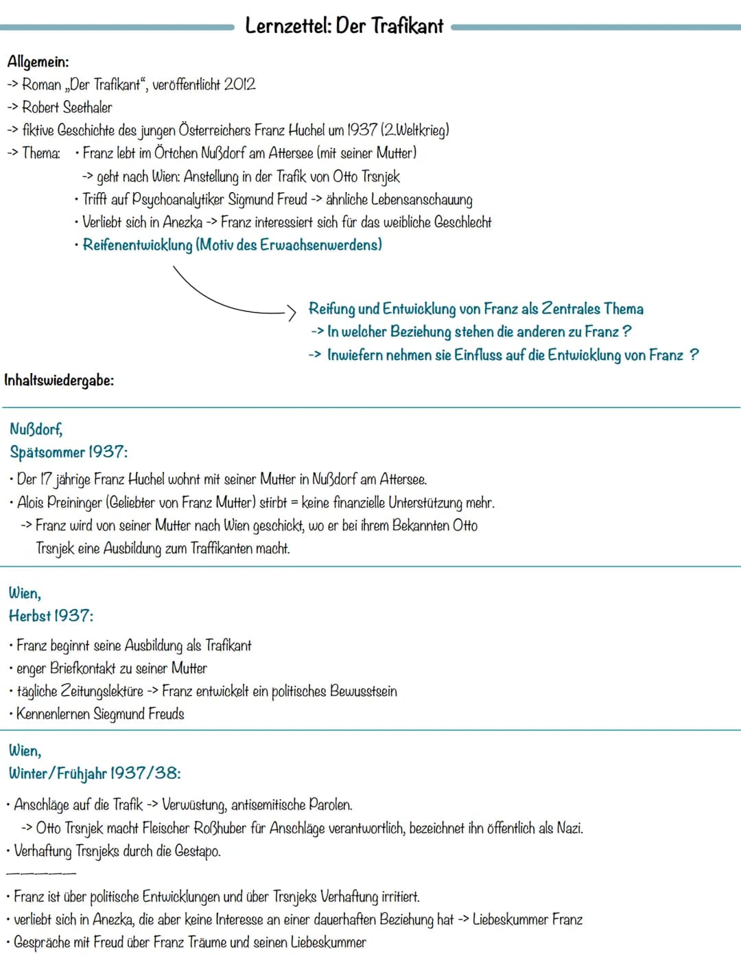 Allgemein:
-> Roman ,,Der Trafikant", veröffentlicht 2012
-> Robert Seethaler
-> fiktive Geschichte des jungen Österreichers Franz Huchel um