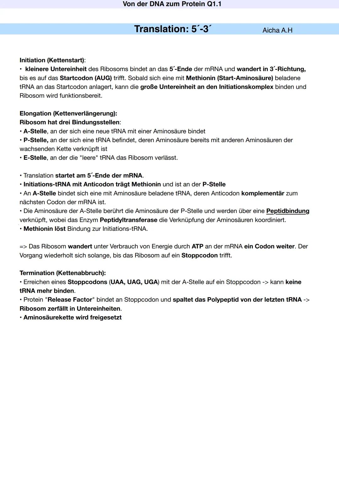 Q1.1 Von der DNA zum Protein
Aicha A.H Von der DNA zum Protein Q1.1
Q1 Abitur 2023 - Biologie LK
Aufbau der DNA und das Watson-Crick Modell 