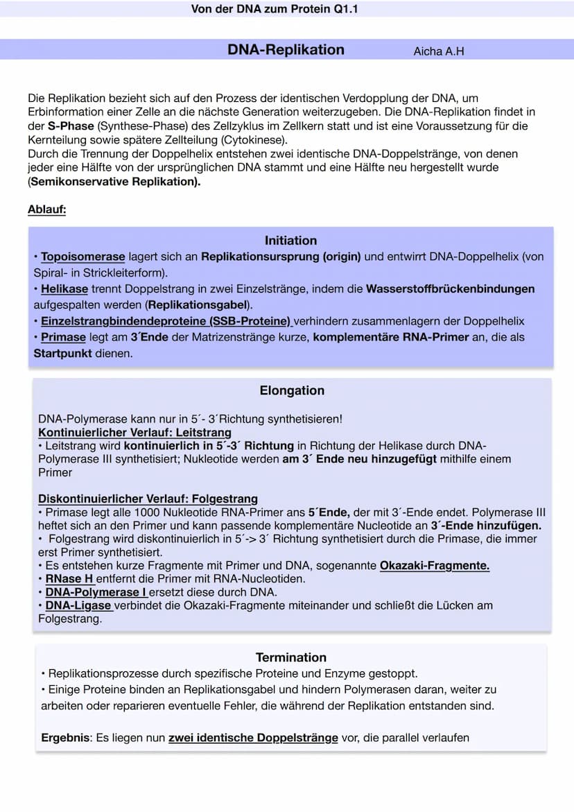 Q1.1 Von der DNA zum Protein
Aicha A.H Von der DNA zum Protein Q1.1
Q1 Abitur 2023 - Biologie LK
Aufbau der DNA und das Watson-Crick Modell 