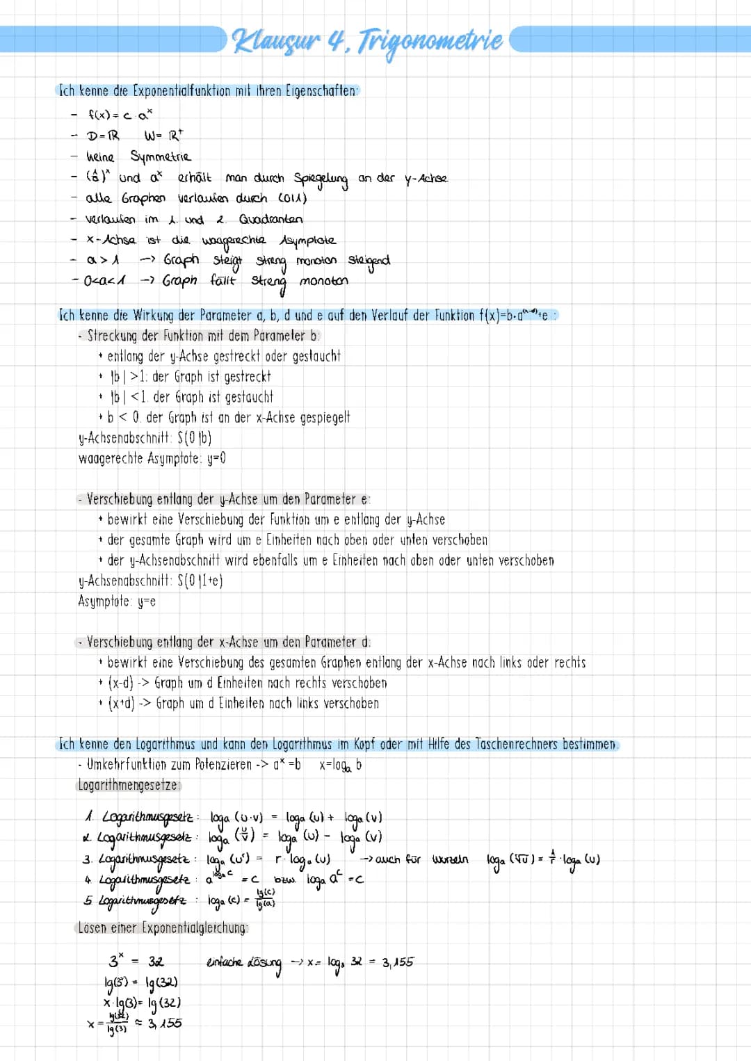 Lernzettel, Trigonometrie 
