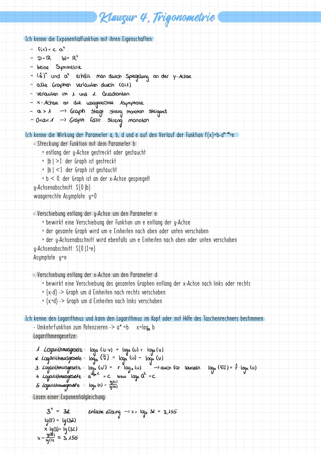 Ich kenne die Exponentialfunktion mit ihren Eigenschaften:
f(x) = c.a*
- D=R
W = Rt
heine Symmetrie.
(A)* und at erhält
alle Graphen verlauf