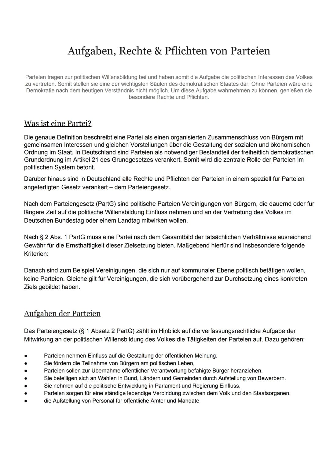Aufgaben, Rechte & Pflichten von Parteien
Parteien tragen zur politischen Willensbildung bei und haben somit die Aufgabe die politischen Int