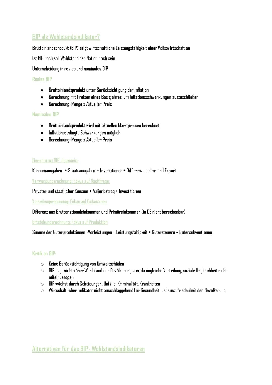 Bruttoinlandsprodukt und Alternativen für Wohlstandsindikatoren