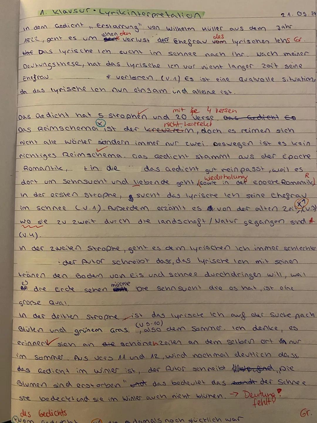 NICK
S
Deutsch 11
Aufgabenstellung:
Analysiert das Gedicht „Erstarrung" von Wilhelm Müller sowohl inhaltlich als auch sprach-
lich unter bes
