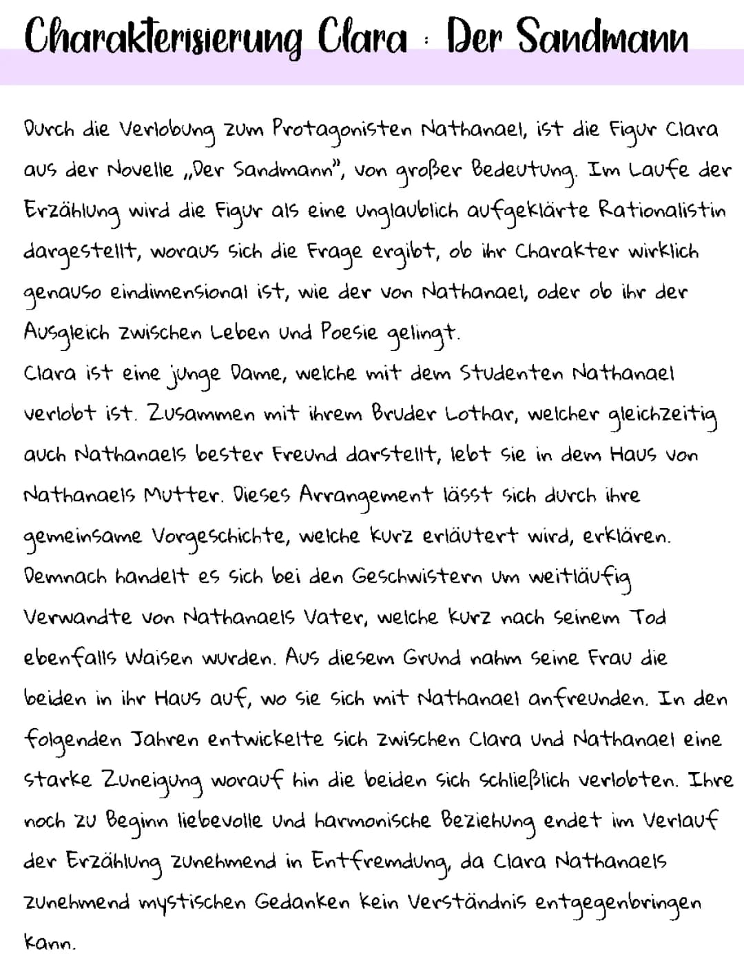 Der Sandmann Clara: Charakterisierung mit Textstellen und Aussehen
