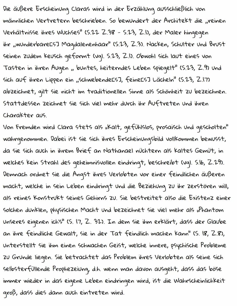 Charakterisierung Clara Der Sandmann
:
Durch die Verlobung zum Protagonisten Nathanael, ist die Figur Clara
aus der Novelle, Der Sandmann", 