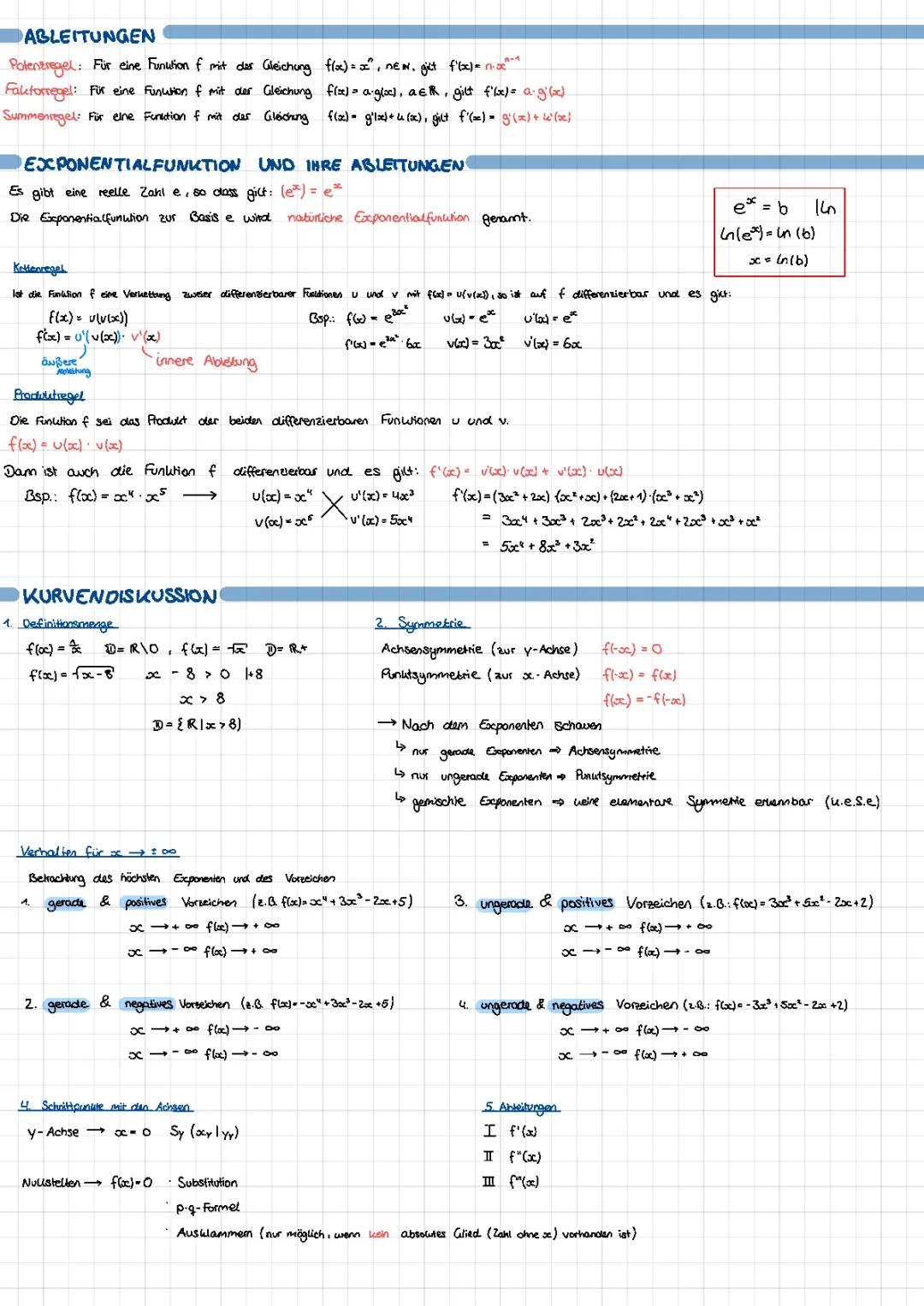 Exponentialfunktion & Mathe Aufgaben Q1 - Zusammenfassung PDF