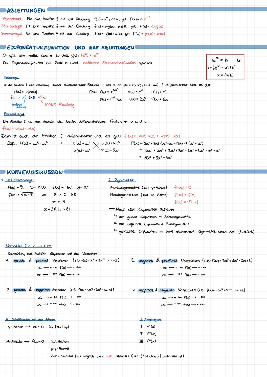 ABLEITUNGEN
Potenzregel: Für eine Funution f mit der Gleichung f(x) = x², new, gilt f'(x) = n.x²-²
Faktorregel: Für eine Function of mit der