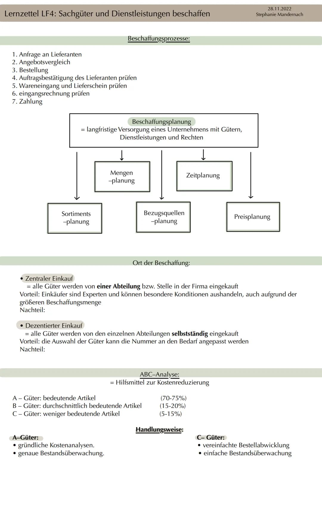  Lernzettel LF4: Sachgüter und Dienstleistungen beschaffen
1. Anfrage an Lieferanten
2. Angebotsvergleich
3. Bestellung
4. Auftragsbestätigu